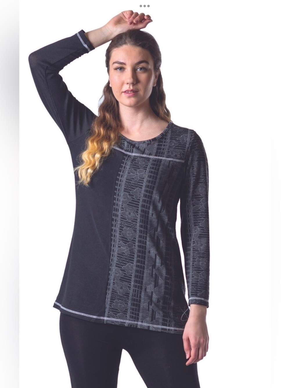 Papa Vancouver Helena Colour Block Panel Top with Slimming Print